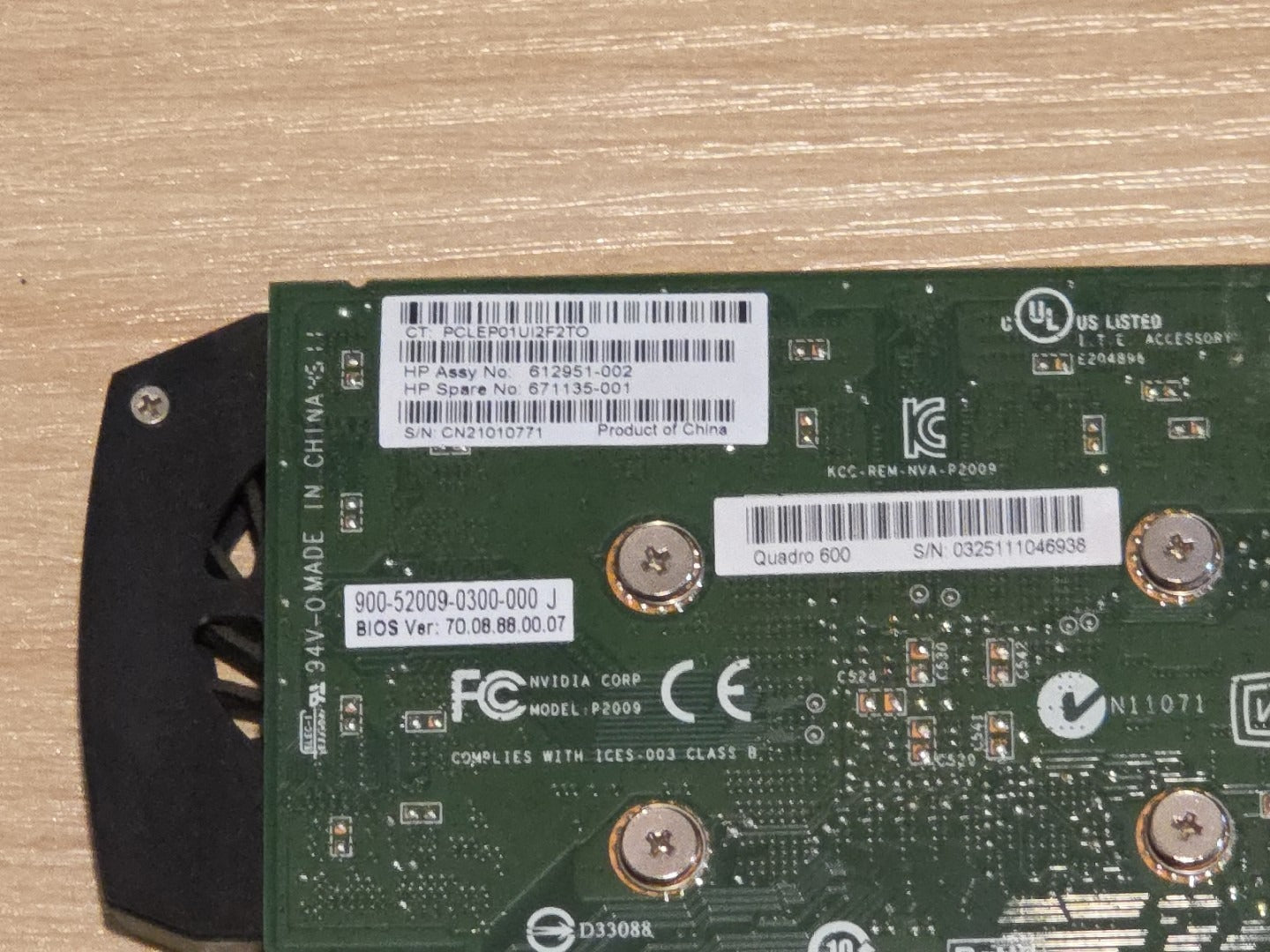 HP NVIDIA Quadro 600 1GB PCIe x16 DVI DP Graphics Card 682293-001 671135-001