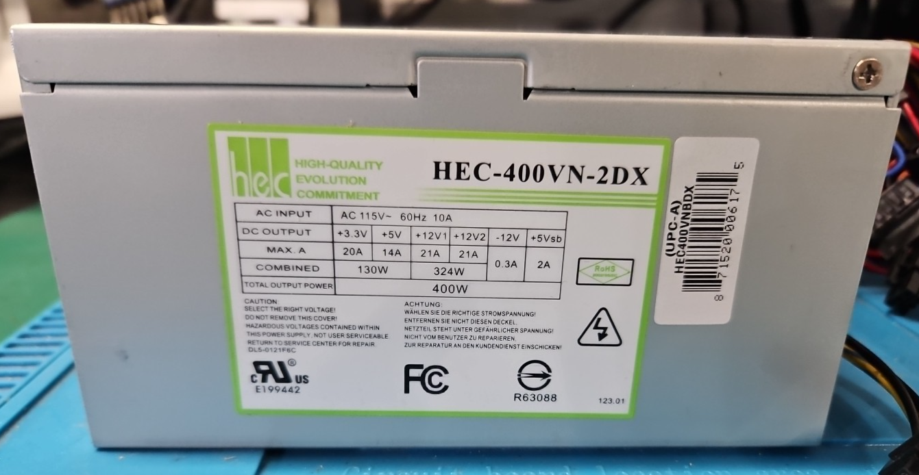 HEC 400W HEC-400VN-2DX PSU Desktop Power Supply Model HEC400VNBDX