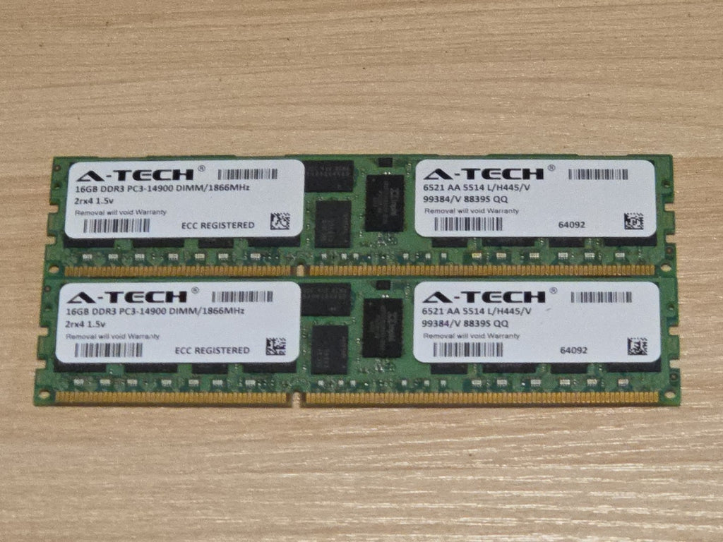 32GB 16GBx2 A-TECH 6521 AA 5514 L/H445/V PC3-14900 DDR3 1866MHz RDIMM ECC Memory